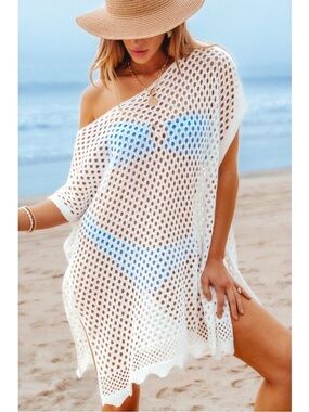 Cupshe White Crochet Swim Cover-Up Mini Dress
